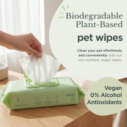 Nina Woof Dog Wipes – Fragrance-Free, Alcohol-Free, Hypoallergenic Pet Grooming Wipes with Aloe Vera, Biodegradable, for Dogs & Cats: Paws, Face, Ears & Butt – (70 Count) - Image 3