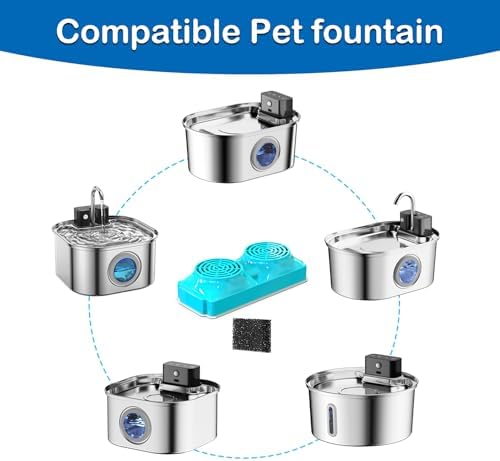 Cat Water Fountain Filter for 108oz/3.2L Wireless Cat Fountain,Replacement Filters for Stainless Steel Battery Operated Pet Fountain(6 Filters and 6 Sponges) - Image 2