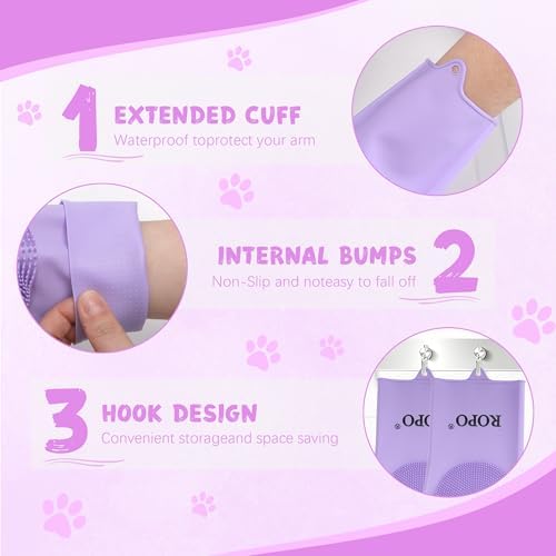 ROPO silicone gloves for pet grooming, multi-functional gloves for pet hair shedding, bathing, and massage (Purple) - Image 6