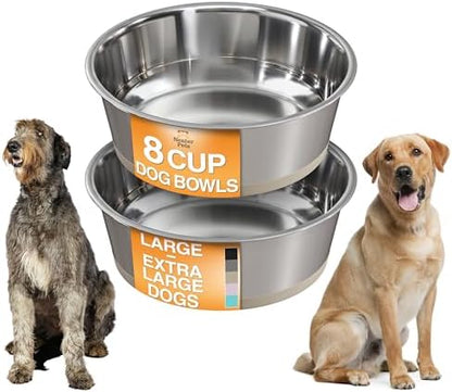Neater Pet Brands Stainless Steel Dog Bowls with Non-Slip Rubber Bottom – Set of 2, 8 Cup (64 oz), Tan - Heavy Duty Metal Dog Bowl, Dishwasher Safe, Food or Water Bowl, Ideal for Large Dogs by NeaterPetBrands