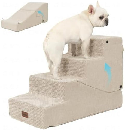 4-Step Dog Stair and Ramp for Small Dogs and Cats, Pet Steps for Bed with Non-Slip Bottom, Beige by SIEMOUR