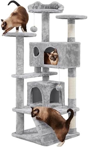 Yaheetech 54in Cat Tree Tower, 2 Caves, Kitten-Ear Perch & Scratching Posts by Unknown