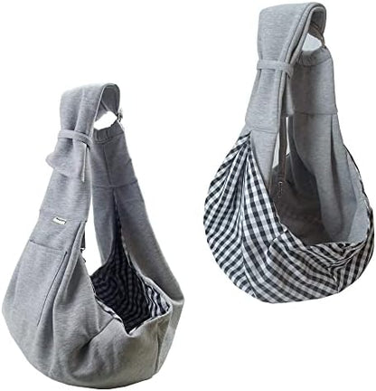 Pet Sling Carrier Adjustable Shoulder Strap Puppy Tote Hands Free Reversible Pet Backpack for Outdoor Travel Classci Grey - Image 2