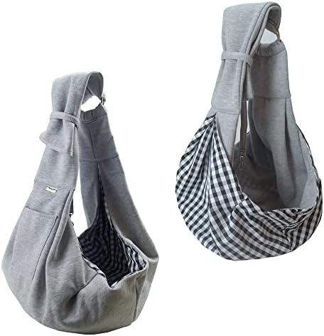 Pet Sling Carrier Adjustable Shoulder Strap Puppy Tote Hands Free Reversible Pet Backpack for Outdoor Travel Classci Grey - Image 2