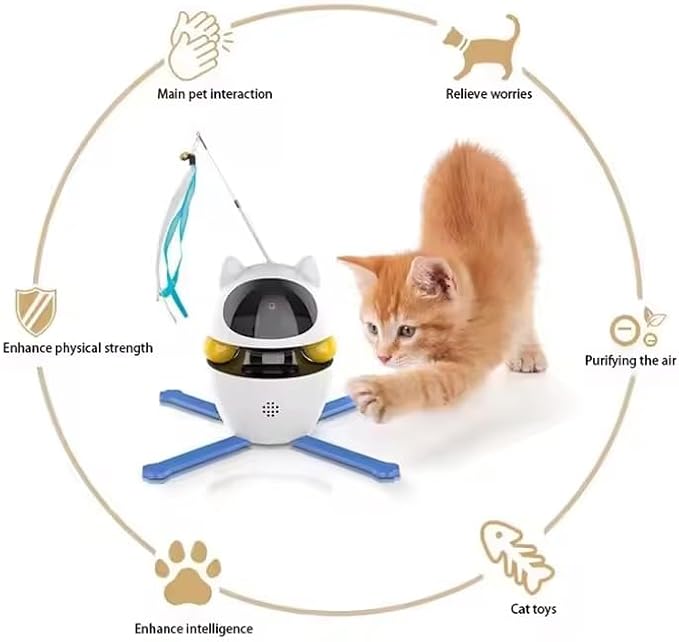 4-in-1 Interactive Cat Toy Ball Smart Motion Teaser with Wand, Feathers & Ligth with Auto Movement Fun and Engaging Play for Indoor Cats