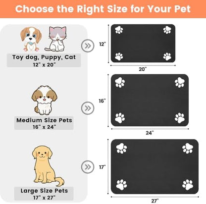 Pet Feeding Mat-Absorbent Pet Placemat for Food and Water Bowl, with Waterproof Rubber Backing, Quick Dry Water Dispenser Mat for Dog and Cat (24"x16", Black) - Image 2