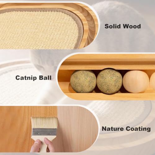 Sisal Cat Scratcher Toy, Natu sisal cat Scratching pad, Ball Track Wooden Interactive Cat Toy Ball, Catnip Ball, for Cats Chasing, Hunting, Mental Physical Exercise Puzzle - Image 5