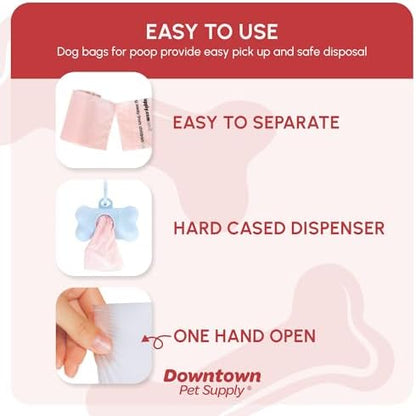 Downtown Pet Supply Unscented Poop Bags for Dogs with Dispenser, 180 Count - Leak-Proof Dog Waste Bags and Bone-Shaped Dog Poop Bags Holder for Leash - Pastel Rainbow, 12.5" x 8.5" - Image 3