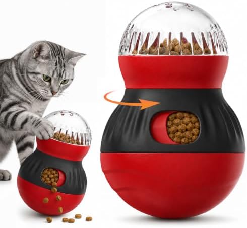 Interactive Cat Wobble Toy Treat Dispenser – Cat Puzzle Feeder & Slow Feeder Ball for Indoor Cats, Small Dog Enrichment Toy for Puppies (RED) by Unknown