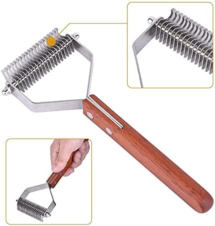 Awtang Undercoat Rake for Dogs, Cats Grooming Dematting Comb, 20 Stainless Steel Blades Wooden Handle Dog Brush - Image 3