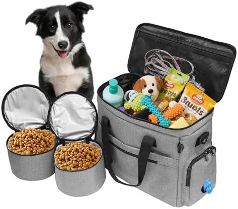 MYDAYS Dog Travel Bag, Pet Luggage Suitcase, Weekend Tote Carrier with Collapsible Bowl (Gray) by MYDAYS