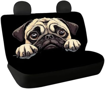 AFPANQZ Pug Dog Car Seat Cover for Rear Bench Seats Polyester Fabric Protects Against Dirt Pet Fur Dog Hair, Easy to Install with Universal Fit for Cars Trucks and SUV by AFPANQZ