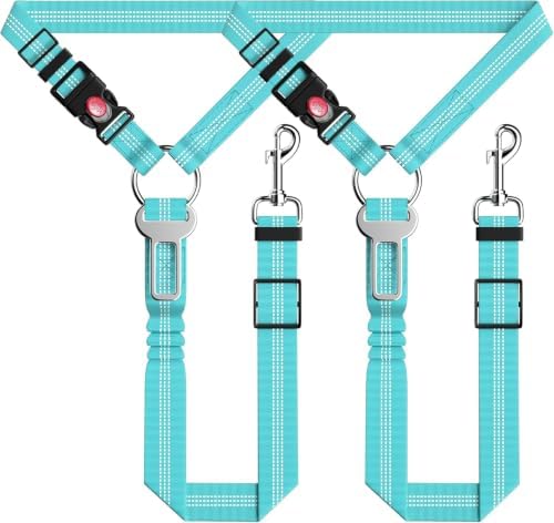 Seyezo Dog Car Seat Belt for Car, 2 Piece Set Retractable Dog Car Harness Adjustable Reflective Dog Seatbelt for Vehicle Headrests, Dog Safety Restraint Seatbelt Heavy Duty& High Elastics, Sky Blue by Seyezo