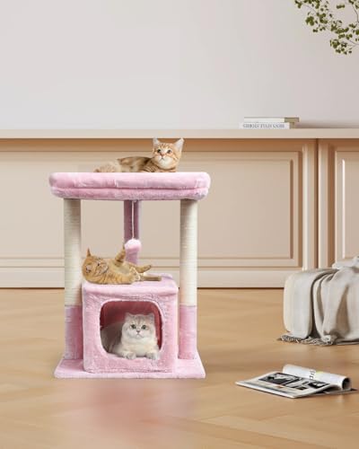 SYANDLVY Pink Cat Tree for Indoor Cats Large Adult, 27" Activity Tower - Image 6