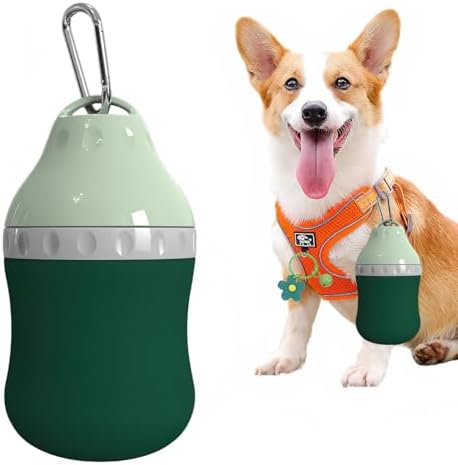 Dog Travel Water Bottle Detachable Bowl Leak Proof Portable ，Silicone Bottle Body，Collapsible and Suitable for Small Pets for Outdoor Walking, Hiking, Travel (Green, 400 ml) by Unknown