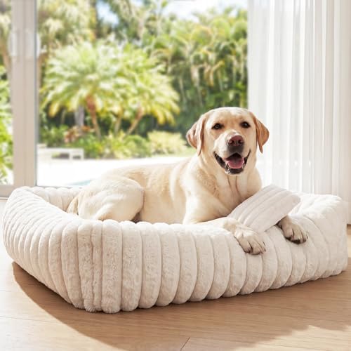 Dog Beds Large Sized Dog, Washable Rectangle Orthopedic Large Pet Sofa, Super Soft Plush Rabbit Fur Pet Couch Cute Cat Bed with Removable Zipper Cover & Anti-Slip Bottom Large Dog Bed self Warming by Unknown