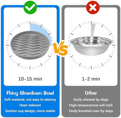 Fhiny Slow Feeder Dog Bowl, Silicone Dog Puzzle Bowl Slow Feeder Puppy Bowls Slow Eating Modern Lick Mat Design Dishwasher Microwave Fit for Fast Eaters, All Small Medium Dogs Puppy Doggy (Grey) - Image 5