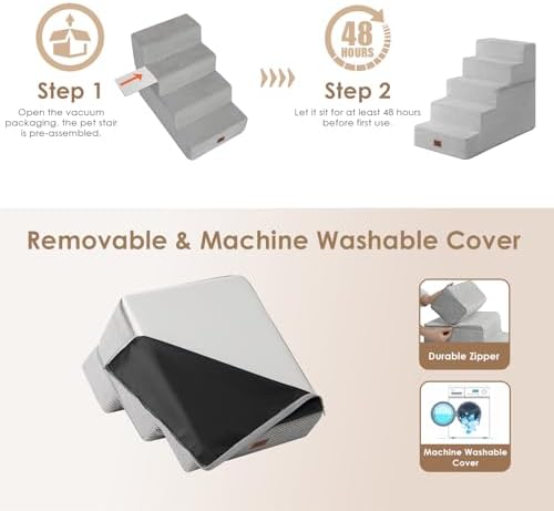 EHEYCIGA Dog Stairs for High Bed 22.5" H, 5-Step Dog Steps, Light Grey - Image 6