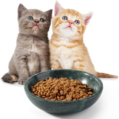 Natural Marble Cat Bowl, Weighted 1.5lb Cat Food Bowl for Cat and Small Dog, Small Animal Pet Food Dish Non-Slip, Shallow Dish for Whisker Fatigue Relief, Premium Green Stone for Home Decor by Karibiber