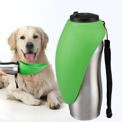 Portable Dog Water Bottle, 24 oz, Stainless Steel, Convenient Pet Water Dispenser, Collapsible Travel Bowl, Walking, Hiking, and Outdoor Activity, Compatible with Various Pets, Houd2Go (Green, 24oz) by Unknown