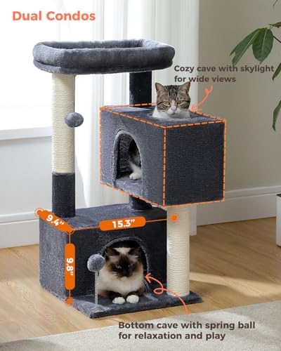 Small Cat Tree for Kittens, 32 in Cat Tower with 2 Cozy Condos - Image 4