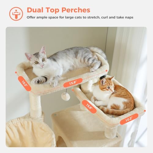 69" Tall Cat Tree for Indoor Cats Large Adult, Multi-Level Cat Tower - Image 4