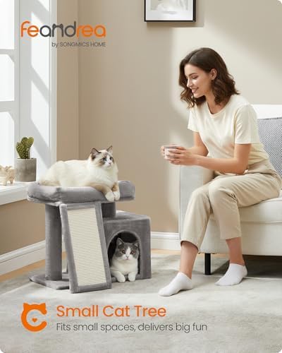 Feandrea Cat Tree, 18.3-in Small Cat Tower, Cute Kittens Condo, Dove Gray - Image 2
