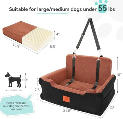 Dog Car Seat for Large/Medium Dogs Up to 55 Lbs, Soft Fabric Car Dog Bed - Image 2