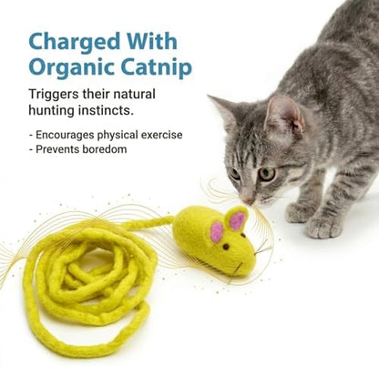 Glaciart One Felt Mouse Cat Toy – Soft Fuzzy Enrichment 100% Natural Wool - Interactive Catnip Play Cat Toy Set - Safe for Pets, Non-AZO Colored Dyes - 100” Long - Image 6