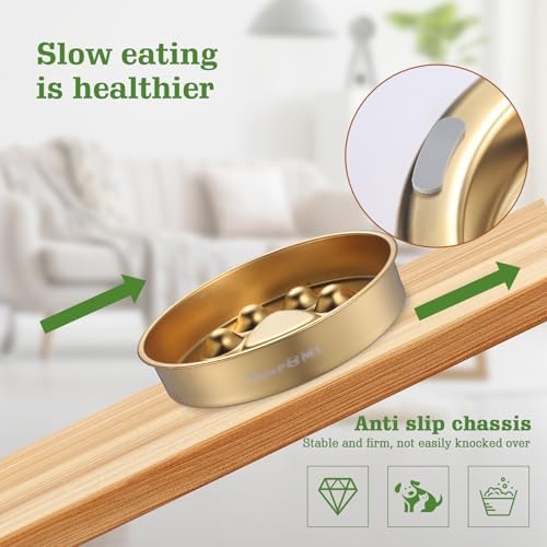 Golden Stainless Steel Slow Feeder Dog Bowls – Non-Slip Metal Dog Bowl for Large & Medium Breeds, Puppy Puzzle Feeder – 2 Cup Capacity for Small to Big Pets – Durable Slow Feed Dog & Cat Food Dish - Image 4