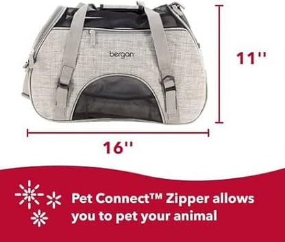 Coastal Pet Bergan Comfort Carrier - Breathable Travel Carrier for Dogs & Cats - Heather Grey, 16" x 8" x 11"