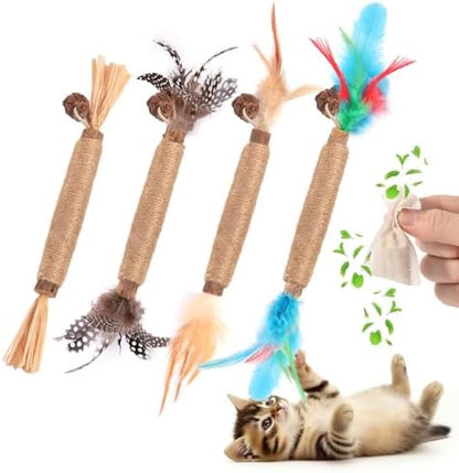 Cat Toys Cat Chew Toys, Silvervine Sticks Catnip Rope Toys for Cats Teeth Cleaning, Kitten Dental Care, Kitty Toys for Indoor Cats Increase Appetite,Enhances Oral & Dental Health (4 Pack) by Unknown