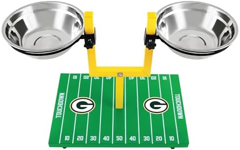 NFL Green Bay Packers Goalpost Football Field Dog Feeder – Adjustable Elevated Dog Bowls with Stand, 2 Stainless Steel Bowls, Non-Slip Rubber Feet, Raised Pet Feeder for Large & Small Dogs, Cats. - Image 5