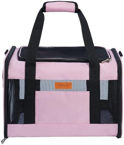 YUNIQUE Soft-Sided Cat & Dog Carrier for Pets Up to 15 Lbs, Airline Approved Collapsible Travel Puppy Carrier with Lightweight Fabric Design (Pink) by YUNIQUE