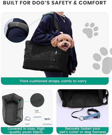 Lightweight Dog Purse Carrier for Small Dogs up to 15 lbs, Dog Tote Bag Puppy Carrier, Soft Plush Interior, Safety Leash Clip, 4 Side Pockets Dog Carrier Bag for Travel & Walking, Black - Image 5