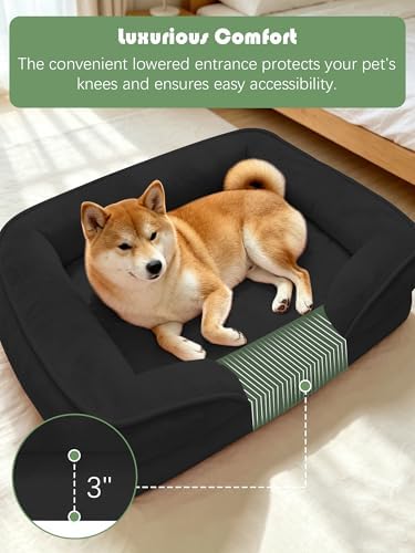 Spotted Play Orthopedic Dog Bed with Sides - Sofa Beds for Medium Dogs, Supportive Foam Pet Couch Bed with Washable Removable Cover, Waterproof Lining and Non-Slip Bottom, Black - M - Image 3