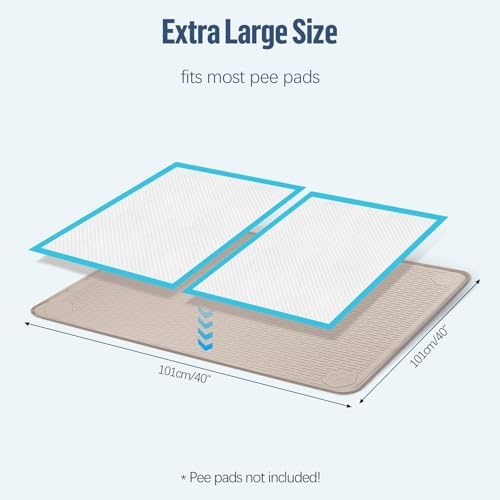 Pee Pad Holder for Dogs 40''x40'' Silicone Puppy Pee Pad Tray, Khaki - Image 2
