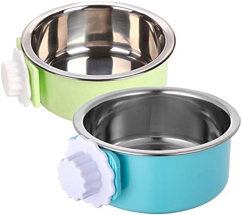 Dog Crate Bowl, Hanging Stainless Steel Removable Pet Crate Water & Food Bowls, Pet Cage Feeder Container Coop Cup for Cat Puppy Birds Rats Guinea Pigs Rabbit Hamster (2PCS) by QIYADIN