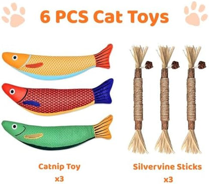 6 Pack Catnip Toys for Indoor Cats, Interactive Cat Toys with Catnip, Chew Kicker, Cat Chew Toy for Adult Cats & Kitten - Image 2