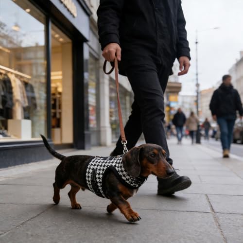 Dog Harness for Mini Dachshund, Houndstooth Rub-Free Dachshund Harness Vest, No Pull & Escape Proof, No Armpit Rub, Reflective Adjustable Dog Harness (Black, XS: Chest 25-31cm (10"-12")) - Image 6