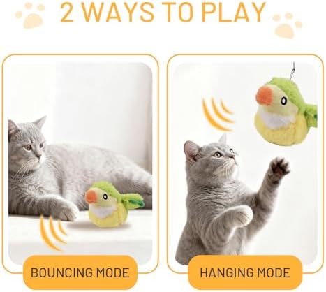 Puffluv Flapping Cat Toy,Interactive Parrot Green Flapping Bird CAN NOT Fly,Auto Chirping & Beating Wings 4 Modes, USB Charging with Catnip for Indoor Kittens Active Fun-GreenBird - Image 5