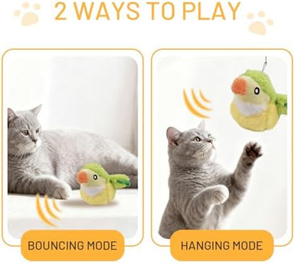 Puffluv Flapping Cat Toy,Interactive Parrot Green Flapping Bird CAN NOT Fly,Auto Chirping & Beating Wings 4 Modes, USB Charging with Catnip for Indoor Kittens Active Fun-GreenBird - Image 5