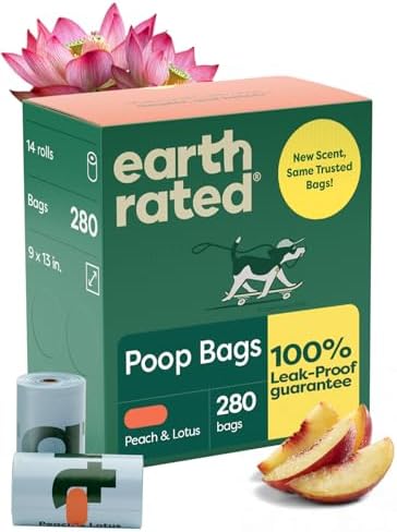 Earth Rated Dog Poop Bags on Refill Rolls, 280 Bags, Peach & Lotus by EarthRated