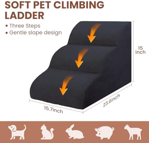 Dog Stairs for Small Dogs, 3 Tiers High Density Foam Dog Ramp, Extra Wide Non-Slip Pet Steps for High Beds Or Couch, Soft Foam Doggie Ladder for Dogs Injured, Older Pets, Small Cats - Image 6