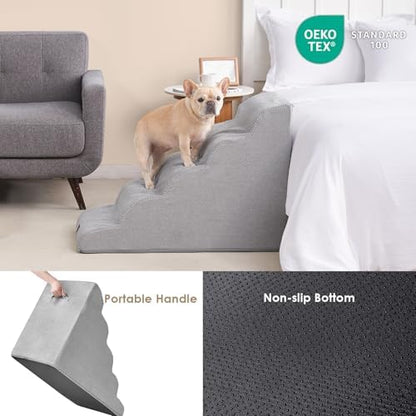 EHEYCIGA Curved Dog Stairs Ramp, 5-Step Extra Wide High Beds, Dog Steps - Image 6