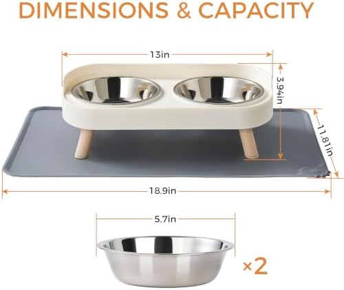 LoeJan Elevated Cat Bowls Set - Raised Cat Food and Water Bowl Set with Non Slip Stand - Pet Feeding Station with 2 Stainless Steel Bowls with Splash Proof Guard - Image 2