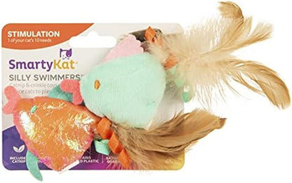 SmartyKat (2 Count) Silly Swimmers Crinkle Plush Catnip Cat Toys - Orange/Turquoise, 2 Count - Image 6
