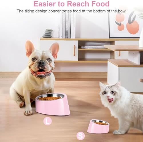 Tilted Dog Bowl Non-Slip & Non-Spill Pet Feeder with Elevated Detachable Melamine Stand, Easy to Get Food Dog Dish, M/180ml Pink - Image 5