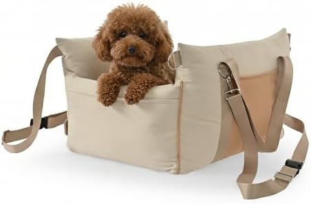 Amazon Basics Dog Car Seat, Pet Booster for Small-Medium Dogs with Leash & Washable Cover, Beige by AmazonBasics