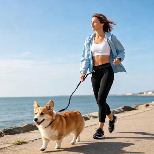 Hands Free Dog Leash, Adjustable Waist Belt 27-51", 2 Reflective Padded Handles, Comfortable Shock Absorbing Bungee, for Small Medium Large Dogs, Walking Jogging Running - Image 3